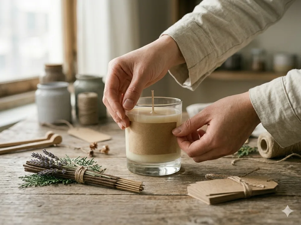 hand labeling jar · 4/3 · kraft label · close-up