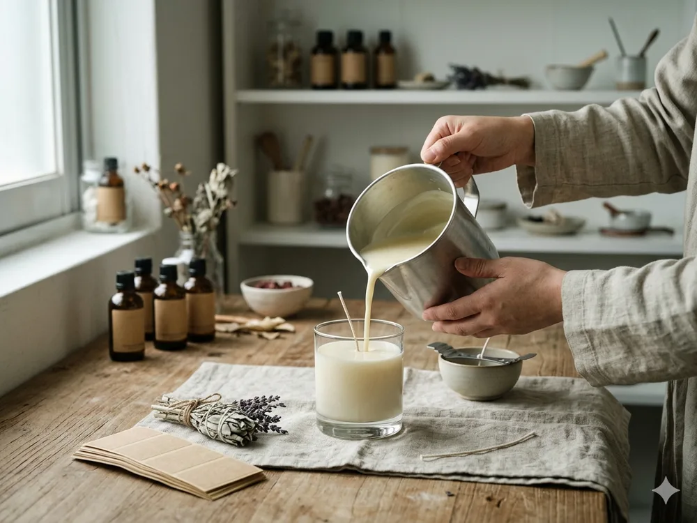 workshop · pouring wax · morning light · 4:3